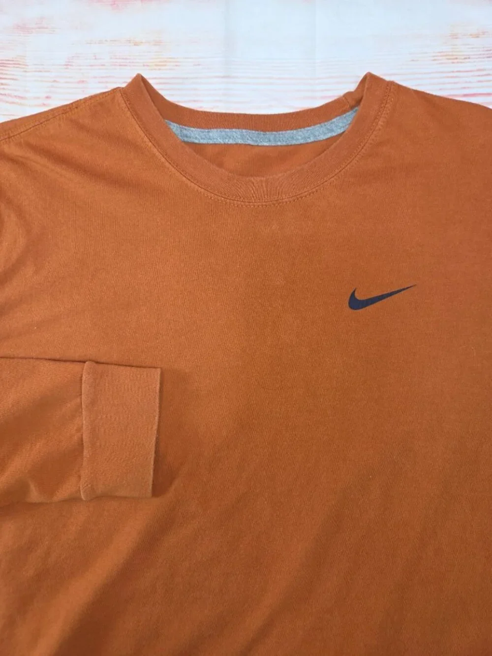 Nike Mens Long-Sleeve Burnt Orange Cotton Crew Shirt Large Regular Fit